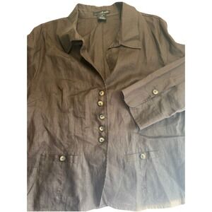 Willi Smith Linen Jacket Brown 16 Button Up Crop‎ 3/4 Sleeves